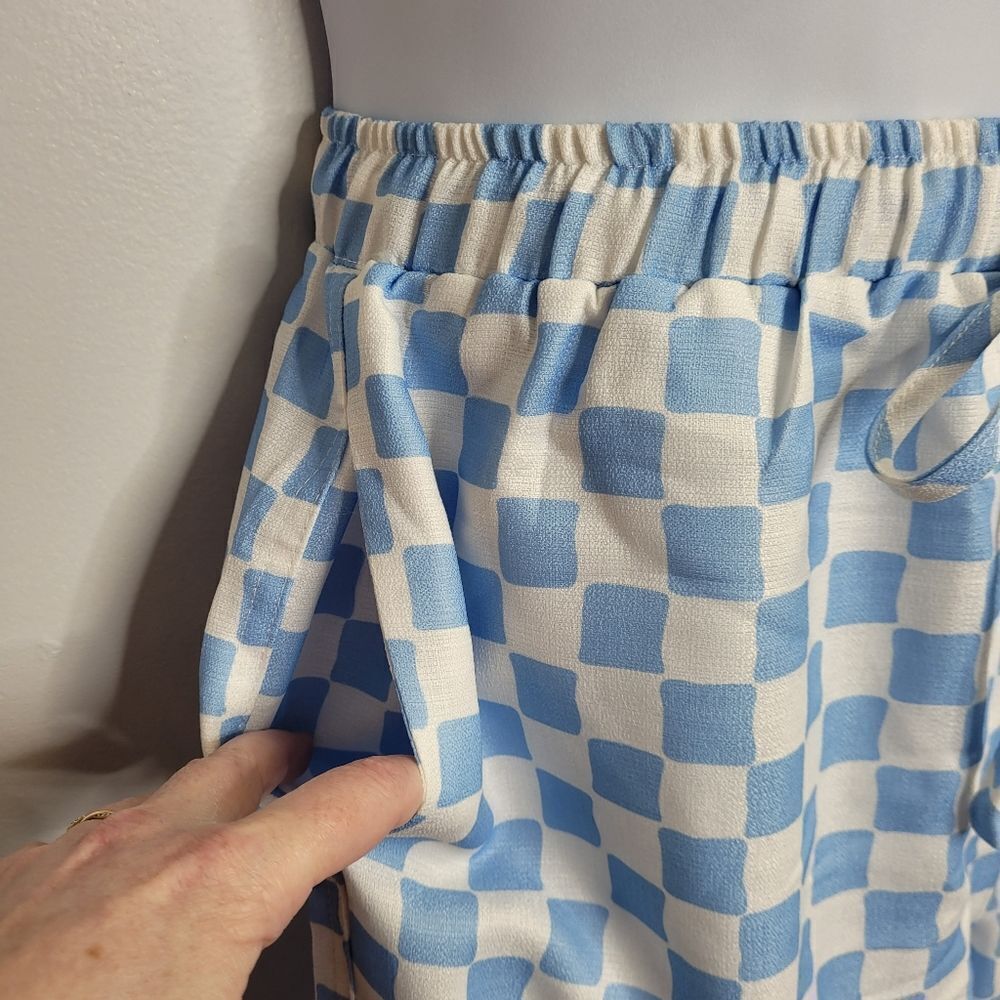 New Cider Blue Check Pull On Wide Leg Pants With Pockets M — image 6 of 8